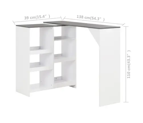 Bāra Galds Ar Pārvietojamu Plauktu, 138X39X110 Cm, Balts Vidaxl