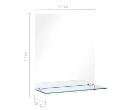 Sieninis Veidrodis Su Lentyna, 20X40cm Grūdintas Stiklas