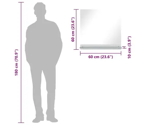 Sienas Spogulis Ar Plauktu, 60X60 Cm, Rūdīts Stikls Vidaxl