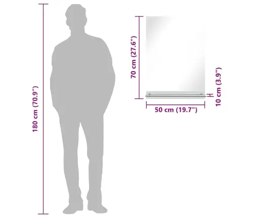 Sieninis Veidrodis Su Lentyna, 50X70cm Grūdintas Stiklas