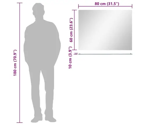 Seinapeegel Riiuliga, 80 X 60 cm Karastatud Klaasist