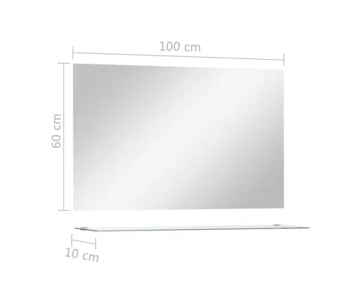 Sieninis Veidrodis Su Lentyna, 100X60cm Grūdintas Stiklas