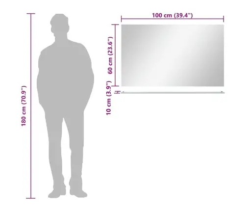 Sieninis Veidrodis Su Lentyna, 100X60cm Grūdintas Stiklas