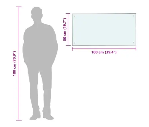 Virtuvės Sienelė, Baltos Spalvos, 100X50cm Grūdintas Stiklas