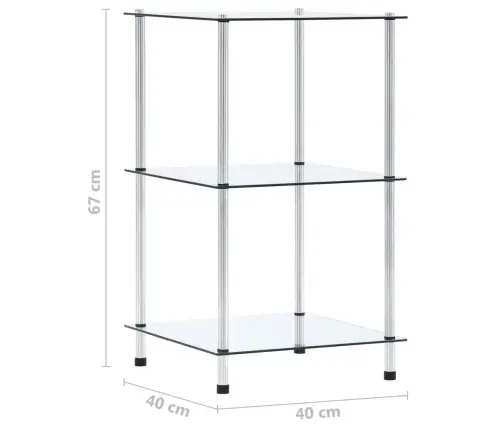 3-Līmeņu Plaukts, Caurspīdīgs, 40X40X67 Cm, Rūdīts Stikls Vidaxl