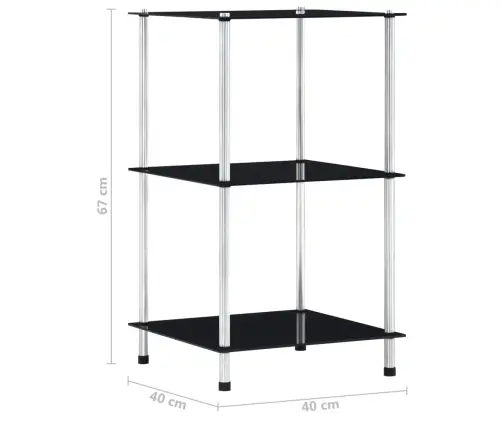 3-Līmeņu Plaukts, Melns, 40X40X67 Cm, Rūdīts Stikls Vidaxl