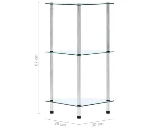3-Līmeņu Plaukts, 30X30X67 Cm, Caurspīdīgs Rūdīts Stikls Vidaxl