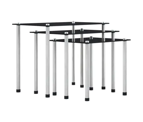 Galdiņi, Sabīdāmi Viens Zem Otra, 3 Gab., Melns Rūdīts Stikls Vidaxl