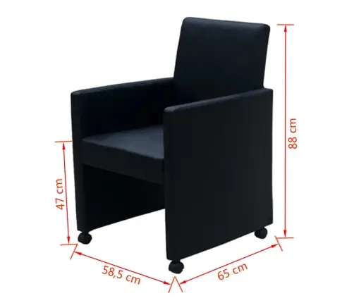 Valgomojo Kėdės, 2 Vnt., Juodos, Dirbtinė Oda