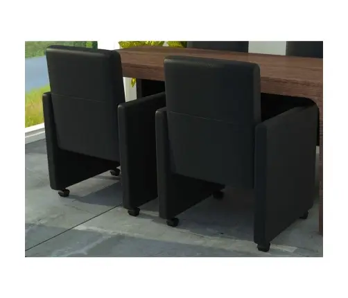 Valgomojo Kėdės, 2 Vnt., Juodos, Dirbtinė Oda