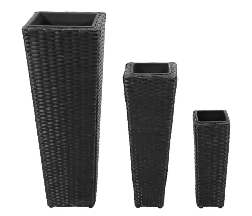 Sodo Vazonai, 3Vnt., Juodi, Poliratanas, Aukšti