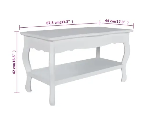 Kafijas Galdiņš Ar Plauktu, Balts Mdf  Vidaxl