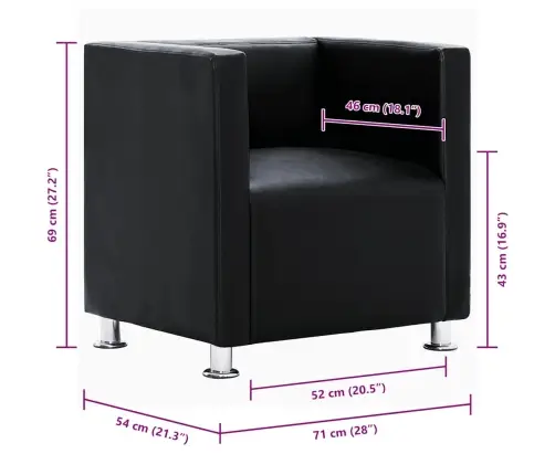 Atpūtas Krēsls, Kuba Forma, Melna Mākslīgā Āda Vidaxl