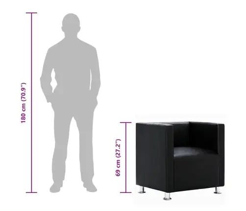 Atpūtas Krēsls, Kuba Forma, Melna Mākslīgā Āda Vidaxl