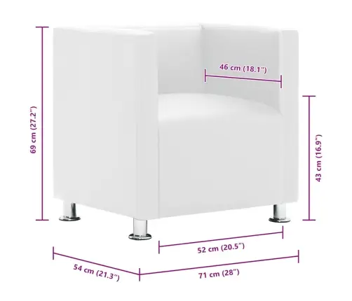 Atpūtas Krēsls, Kuba Forma, Balta Mākslīgā Āda Vidaxl