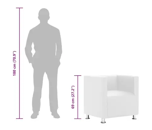 Atpūtas Krēsls, Kuba Forma, Balta Mākslīgā Āda Vidaxl