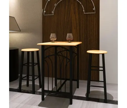 Söögilaua Ja Toolide Komplekt, Beež Puit, Must Teras