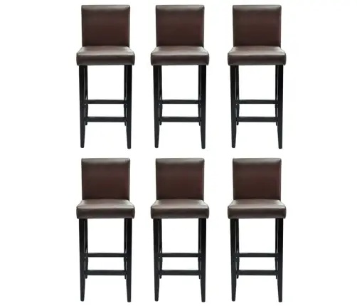 Baro Taburetės, 6 Vnt., Tamsiai Rudos, Dirbtinė Oda