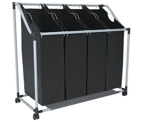 Veļas Grozs Ar 4 Nodalījumiem Melns Ar Pelēku