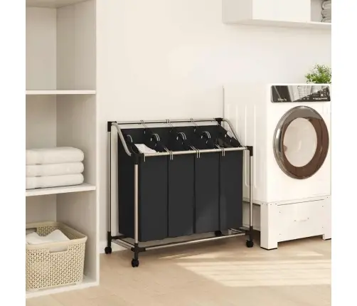 Veļas Grozs Ar 4 Nodalījumiem Melns Ar Pelēku