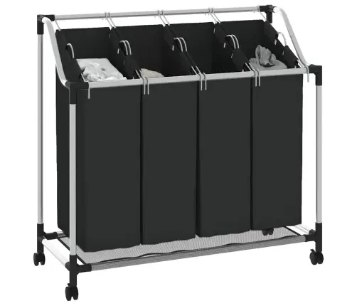 Veļas Grozs Ar 4 Nodalījumiem Melns Ar Pelēku