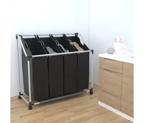 Veļas Grozs Ar 4 Nodalījumiem Melns Ar Pelēku