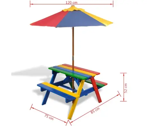 Laste Piknikulaud Pinkide Ja Päevavarjuga, Mitmevärviline Laste Piknikulaud Pinkide Ja Päevavarjuga, Mitmevärviline