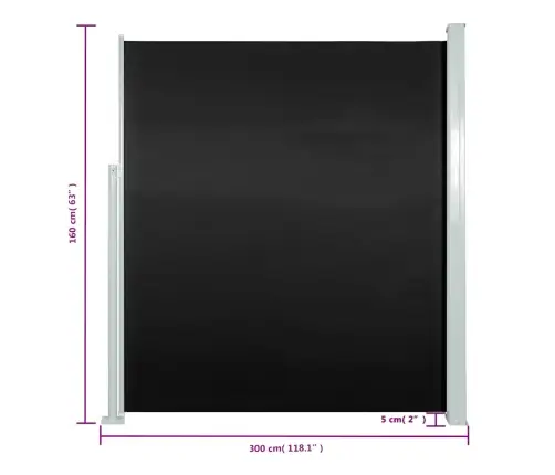 Izvelkama Terases Sānu Markīze, 160X300 Cm, Melna  Vidaxl