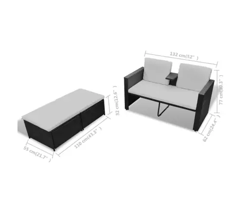 4-Daļīgs Dārza Atpūtas Mēbeļu Komplekts Ar Matračiem, Pe, Melns Vidaxl