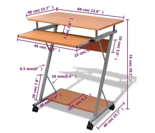 Datorgalds Ar Papildus Izvelkamu Virsmu Brūns Vidaxl