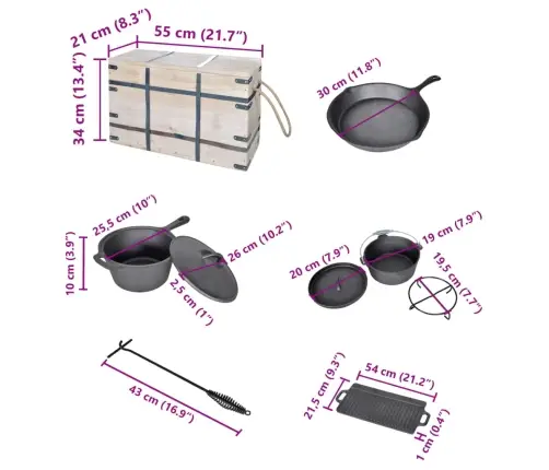 Turistinis 9 D. Ketaus Puodų Ir Priedų Komplektas "Dutch Oven"