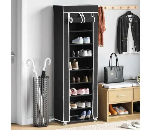 Auduma Apavu Plaukts Ar Aizdari 57 X 29 X 162 Cm Melns