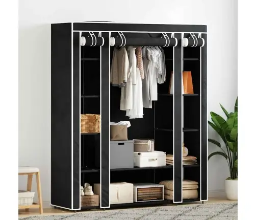 Skapis Ar Nodalījumiem Un Pakaramo Stieņiem, Melns Audums   Vidaxl