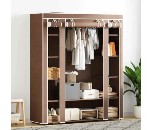 Skapis Ar Nodalījumiem Un Pakaramo Stieņiem, Brūns Audums   Vidaxl