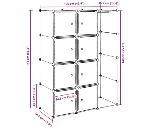 Kapp 9 Sektsiooniga, Must Ja Valge, 109X36,5X143 Cm