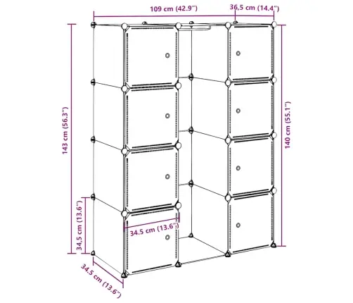 Moduļu Skapis Ar 9 Plauktiem, 109X36,5X143 Cm, Balts  Vidaxl