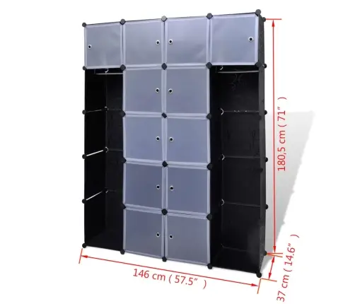 Modulaarne Kapp 14 Sektsiooni Must Ja Valge 37 X 146 X 180,5 Cm