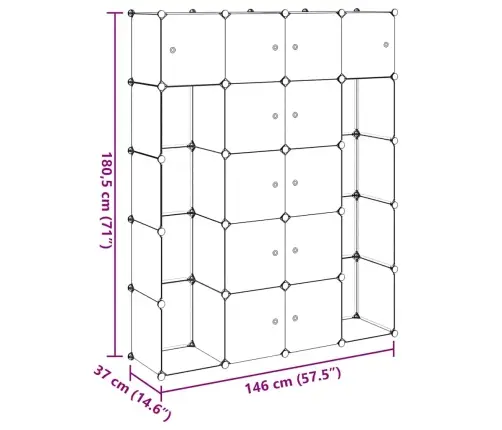 Modulaarne Kapp 14 Sektsiooni Must Ja Valge 37 X 146 X 180,5 Cm