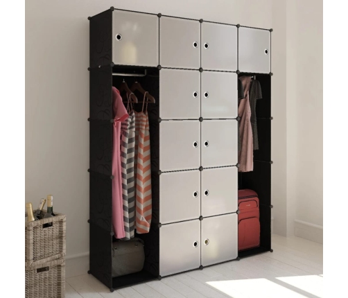 Moduļu Skapis Ar 14 Plauktiem, Melnbalts, 37X146X180,5 Cm Vidaxl
