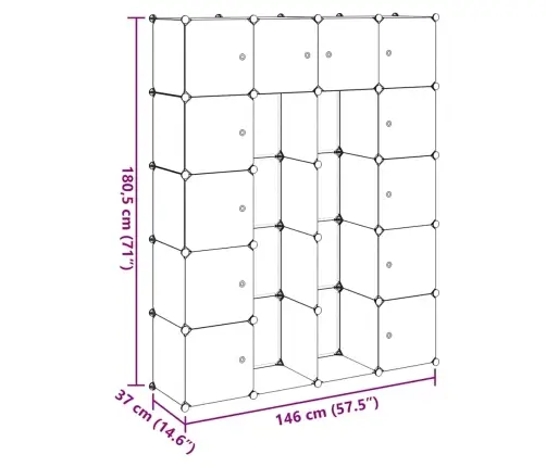 Modulaarne Kapp 14 Sektsiooni, Valge 37 X 146 X 180,5 Cm