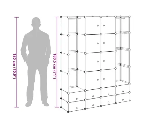 Modulinė Spinta Su 18 Skyrių, Juoda/Balta, 37X146X180,5Cm