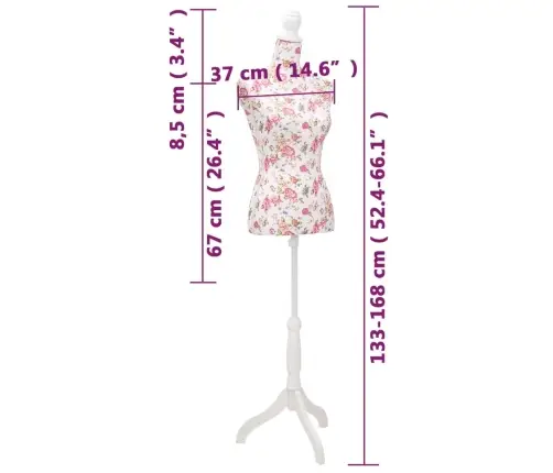 Sievietes Manekens, Balta Kokvilna Ar Rožu Rakstu  Vidaxl