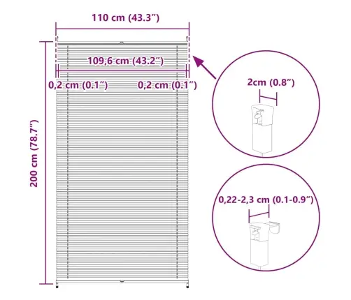 Plisuotos Žaliuzės, 110 X 200 cm Baltos