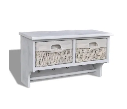 Sienas Plaukts, Balts, 60X23,5X33 Cm, Paulonijas Koks Vidaxl