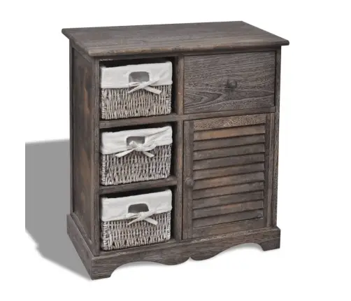 Medinė Spintelė Su 3 Pintais Krepšiais, Ruda