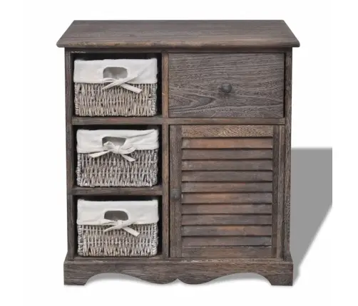 Medinė Spintelė Su 3 Pintais Krepšiais, Ruda