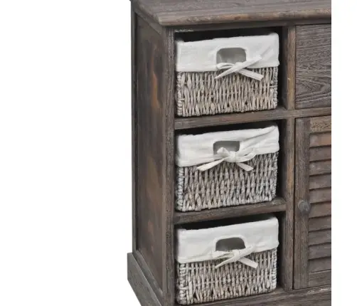 Medinė Spintelė Su 3 Pintais Krepšiais, Ruda