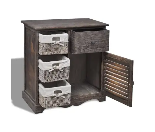 Medinė Spintelė Su 3 Pintais Krepšiais, Ruda