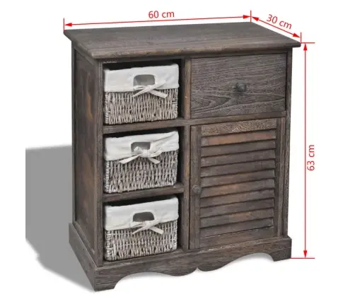 Medinė Spintelė Su 3 Pintais Krepšiais, Ruda