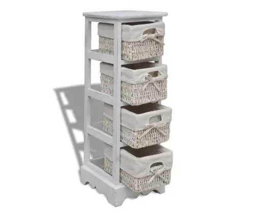 Plaukts, 4 Pīti Grozi, Balts Koks  Vidaxl